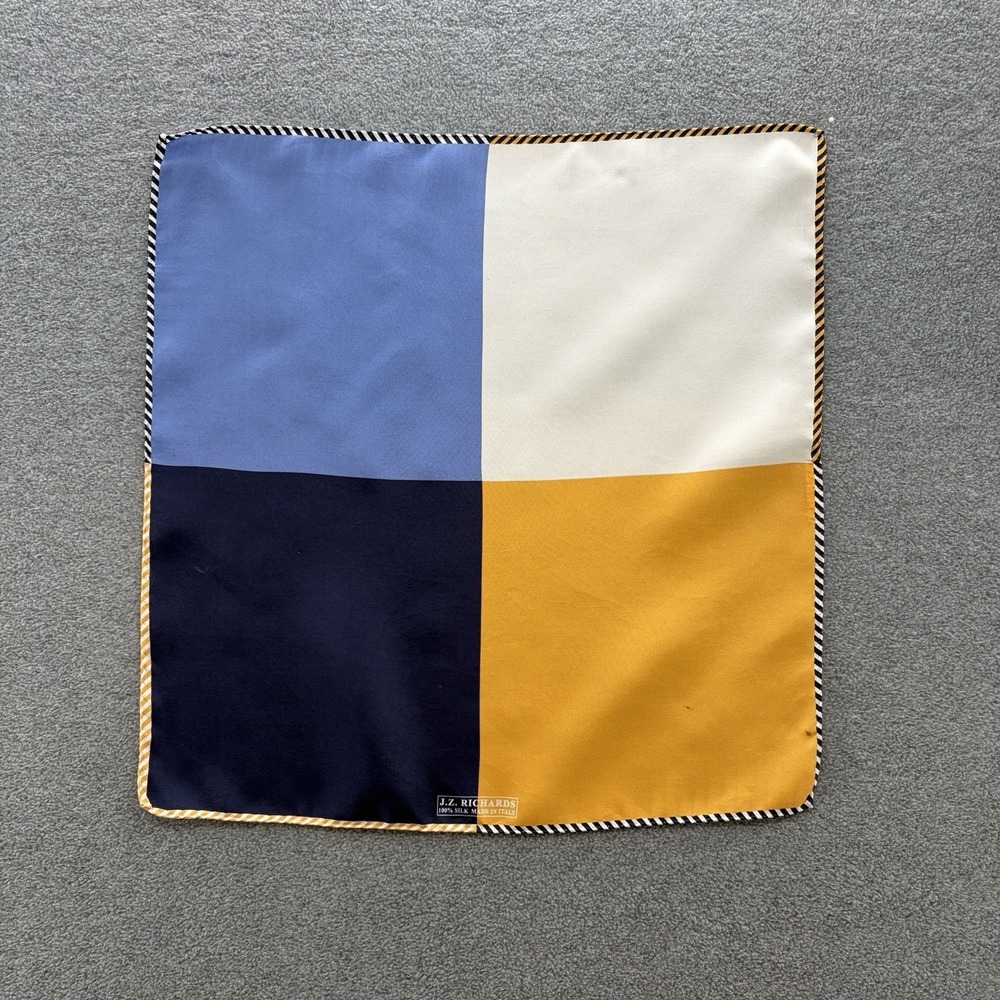 JZ Richards Pocket Square Mens One Size Navy Blue White Yellow Twill Italy
